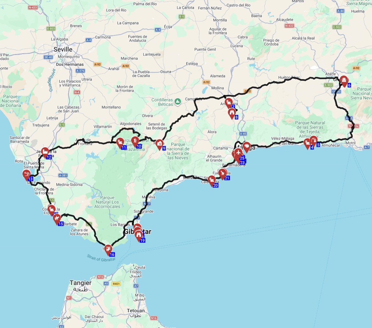 Map for השכרת קמפרוואן ותכנון טיול קרוואנים 8 ימים בספרד